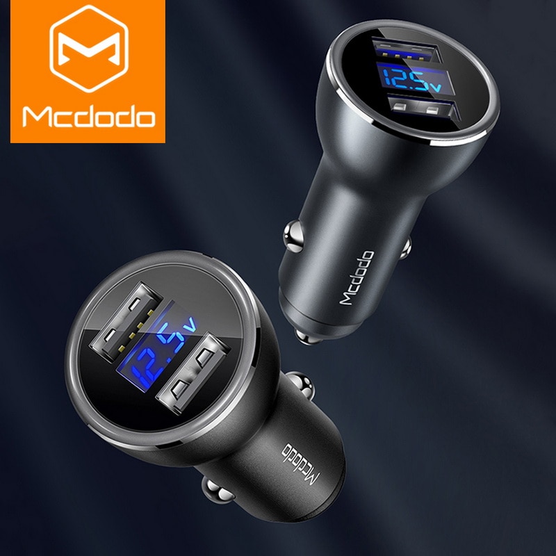 Mcdodo 5V 3.4A Metalen Usb Autolader Dual Led Digitale Display Adapter Snel Opladen Voor Iphone Xs Samsung Xiaomi mobiele Telefoon