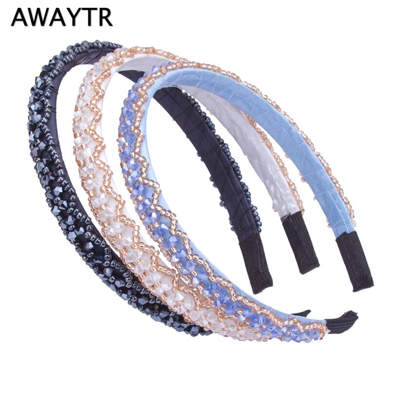 AWAYTR Trendy Kleurrijke Steentjes Elastische Haarband Haaraccessoires voor Vrouwen Party Vintag Crystal Hoofdband Tiara