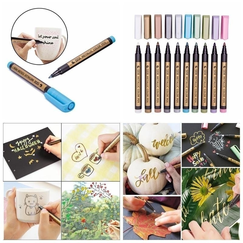 10PCS/Lot Metallic Markers Paints Pens Art Permanent Writing Markers for Paper Stone Glass Wall