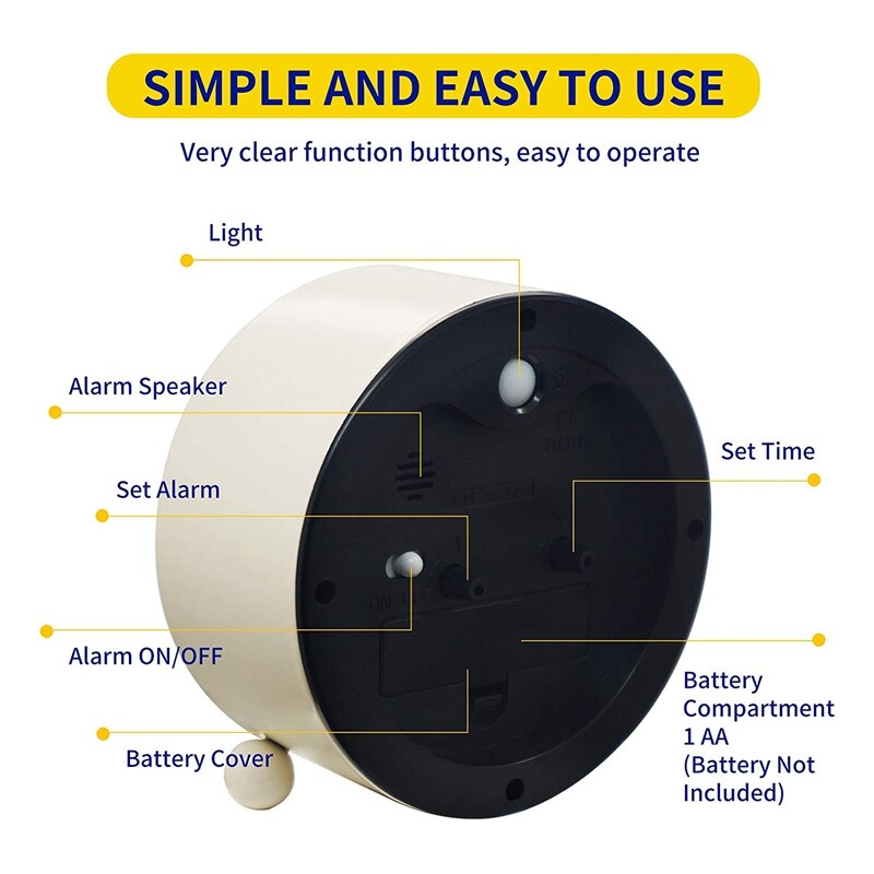 ! Alarm Clock Bell With Night Light Bedside Loud Alarm Clock Quartz Desk Clock For Room , Milky,Shape Fish Bone