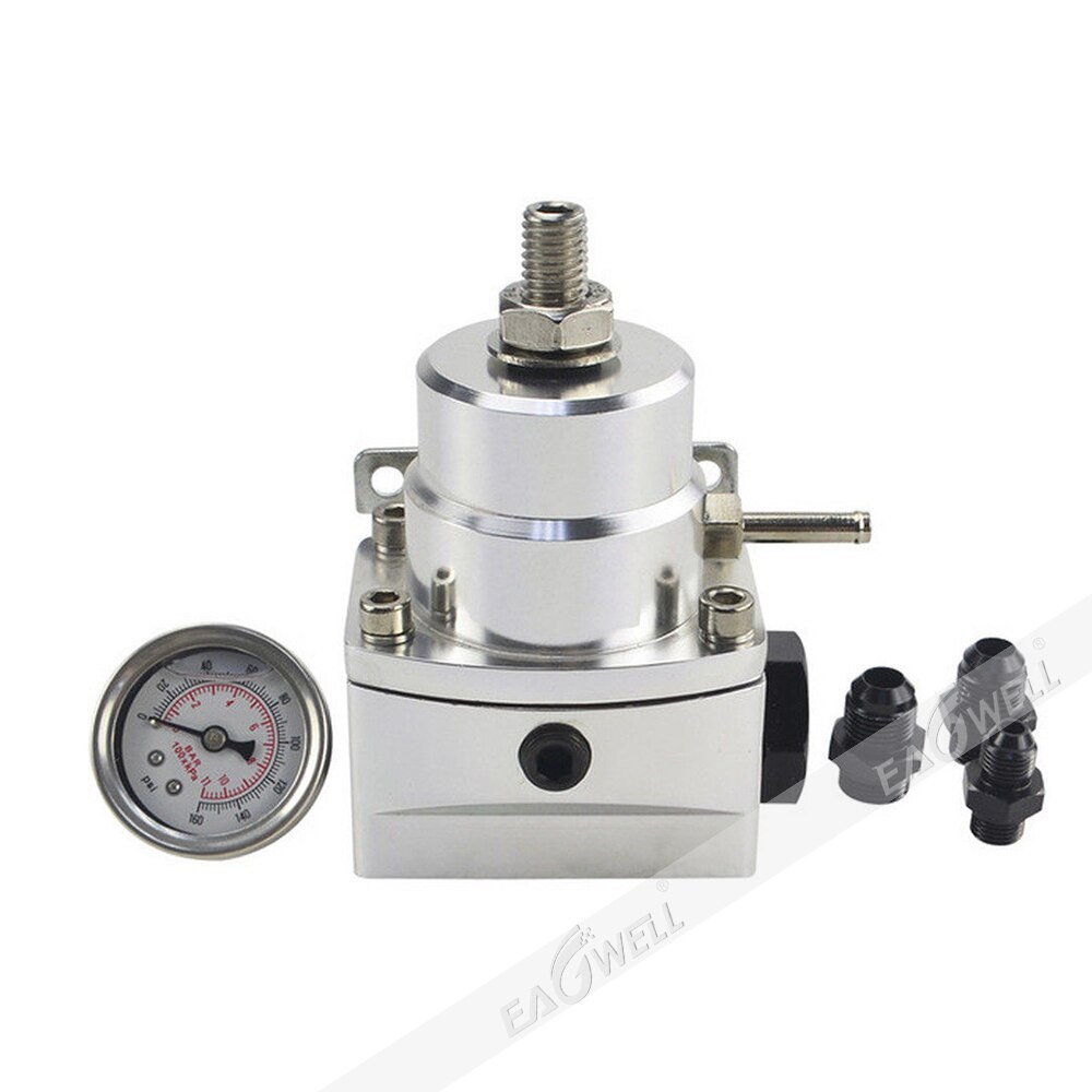 AN8 High pressure fuel regulator w/ boost - 8AN 8/8/6 EFI Fuel Pressure Regulator with gas gauge Vacuum boost port: Silver