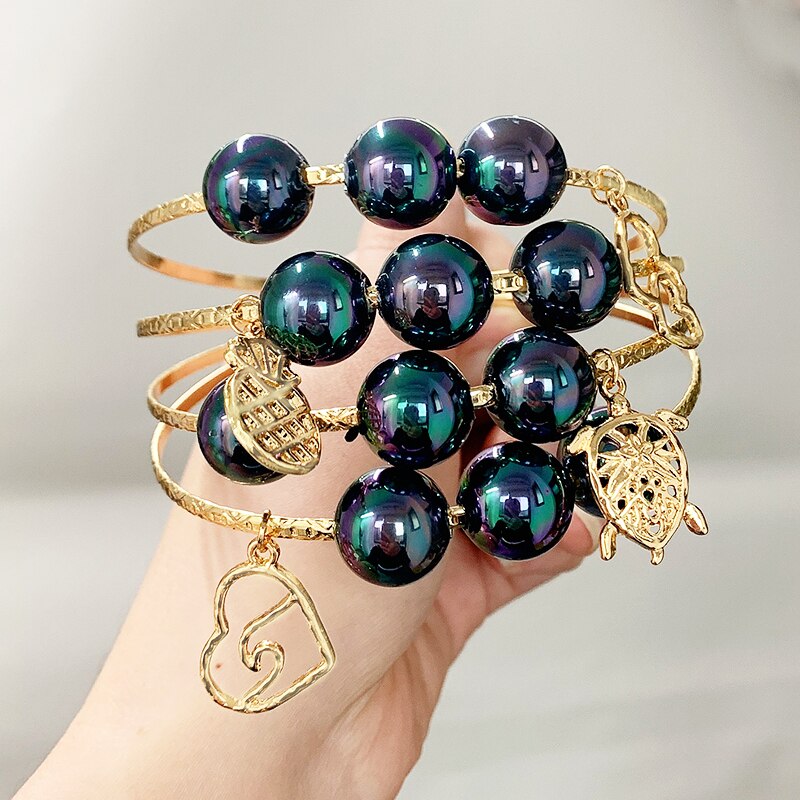 Say Diameter 6-10 CM Guam Micronesia Marshallese Hawaii Glass Pearl Heart Pineapple Charm Man Woman Bracelet Bangle GJZ404