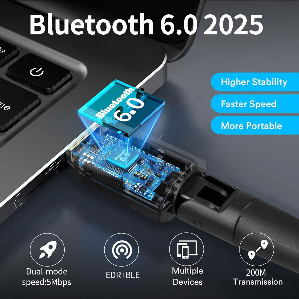200m usb bluetooth 6.0 dongle adapter voor pc-luidspreker, draadloze muis, toetsenbord, muziek- en audio-ontvanger/zender bluetooth