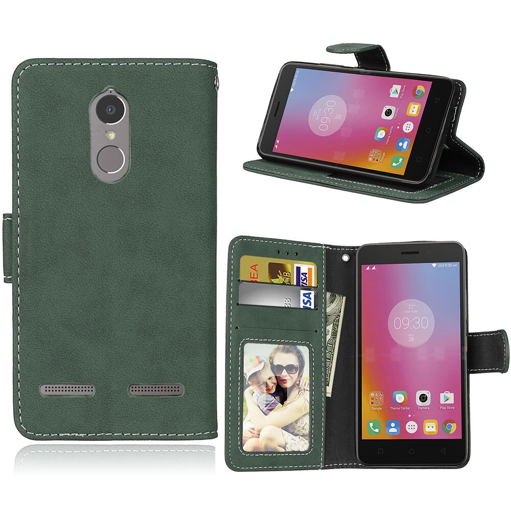 De cuero para Lenovo K6 funda magnética de cuero Flip para Lenovo K6 de 5,0 "K33a48 K33a42 teléfono caso cubierta con titular de la tarjeta: For Lenovo K6 / Green