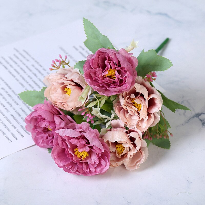 1 st/europa cupid 6 liten pion konstgjord blomma heminredning bröllop sovrum vardagsrum dekoration