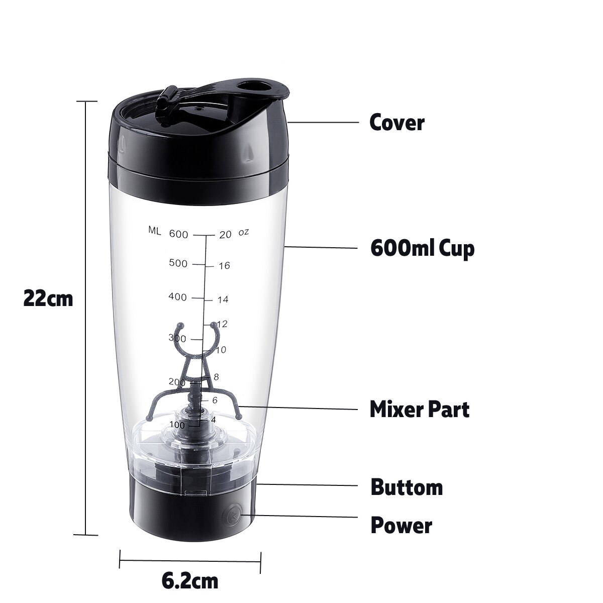 Elektrisk automatisk kaffe protein mælk blender kop shaker hjem rejse usb genopladelig juice blender 600ml