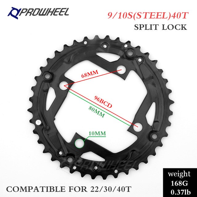 PROWHEEL Round Chainring 64/96/104BCD Mountain Bike Chainwheel 22T 24T 30T 32T 40T 42T 44T Sprocket steel/Alloy Tooth plate Part: M6 10S 40T 96BCD