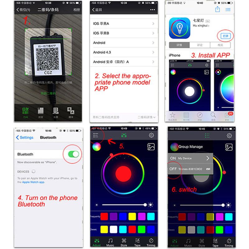 6 in 1 8M Geluid Actieve EL Neon Strip Licht RGB LED Auto Interieur Licht Multicolor Bluetooth Telefoon Controle sfeer Licht 12V