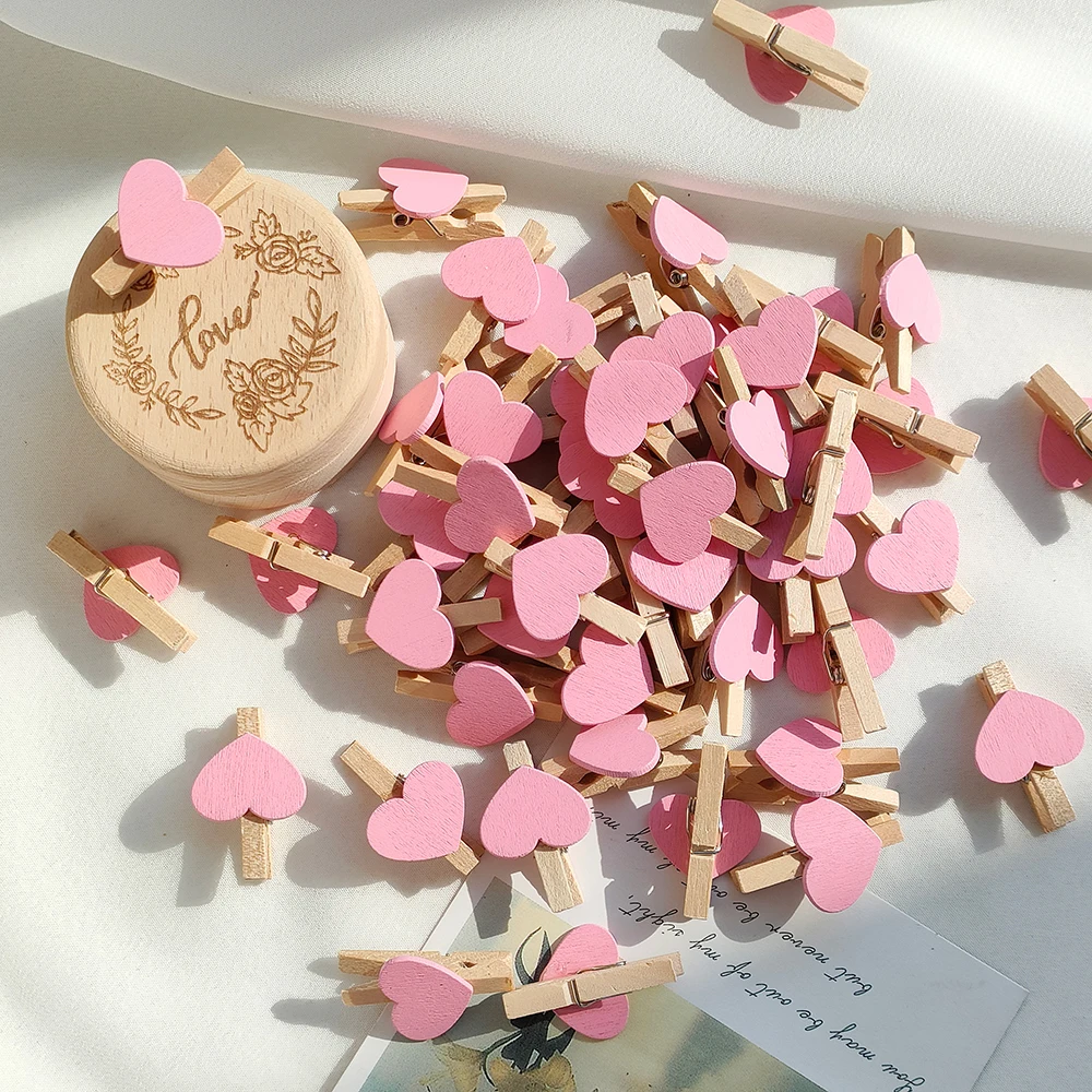 10/50 stücke rotes Herz Liebe Holz Kleidung Fotopapier Anbindung Stift Mini Wäsche klammer Postkarte Clips nach Hause Hochzeit Valentinstag Decorati: L / Rosa