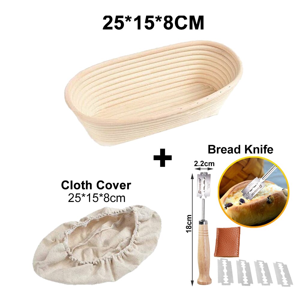 Rattan Banneton Bread Proofing Proving Baskets Set Round /Oval Natural Rattan Fermentation Basket Dough Wicker Rattan DIY Tool: 25X15X8CM Set A