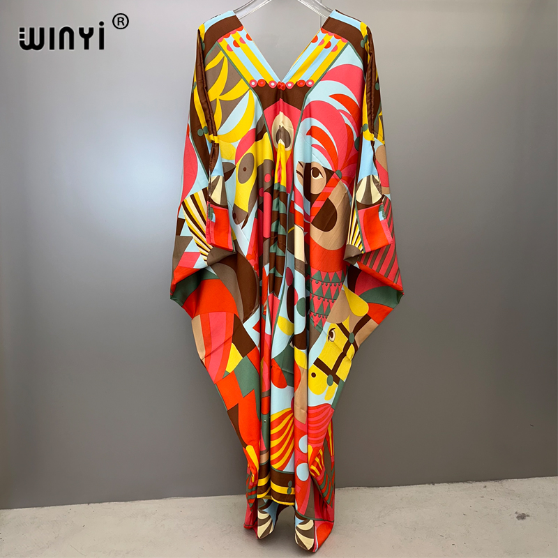 Winyi sommar kaftan kuwait kvinnor tryck strandklänning abaya dubai lyxig abaya muslimsk kvinna dubai aftonklänning