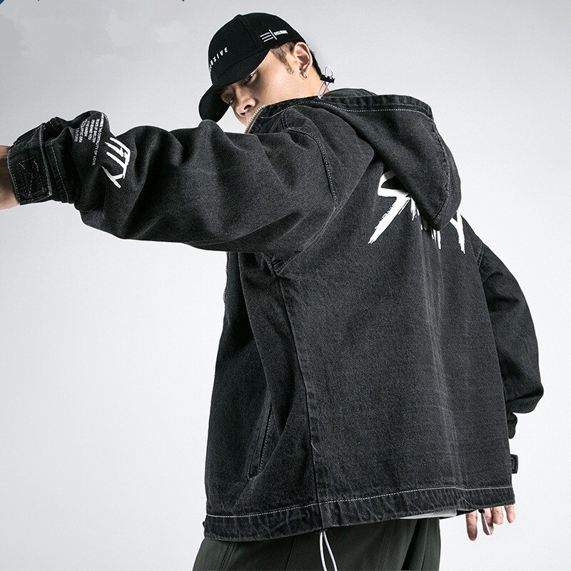 Mannen jas efterår herre jakke oversized letter printed jakke herre hætte denim jakke herre tøj veste homme
