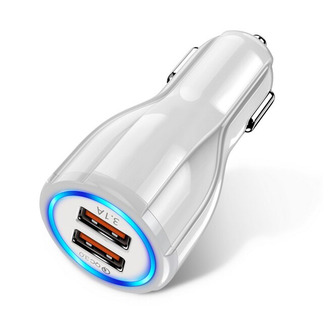 18W 3.1A Autolader Dual Usb Snel Opladen Voor Iphone Samsung A10 Mobiele Telefoon Mini Usb Autolader Qc 3.0 Snel Opladen Adapter: White