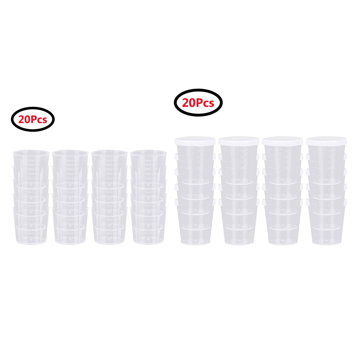 Taza medidora para cocina, herramienta de medición de arroz, tazas mezcladoras de pintura plástica, 20 Uds. 30ml, tazas medidoras de Medicina de Laboratorio, recipiente de líquidos