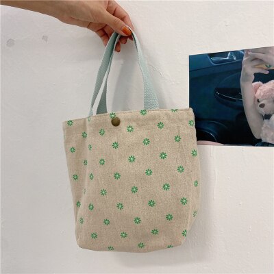 Original Korean Canvas Lunch Bag Lunch Box Hand Bag Cotton Linen Cloth Handbag Small Compact Large Capacity Mommy Bag: Green