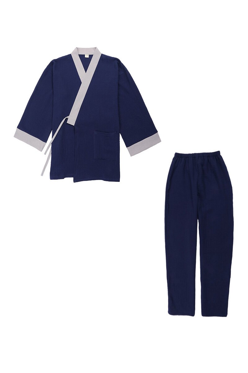 Kimono japonais hanfu pour hommes et femmes, en crêpe délavée, en coton pur, manches longues, peignoir de bain, ensemble haut et pantalon yukata, 2022