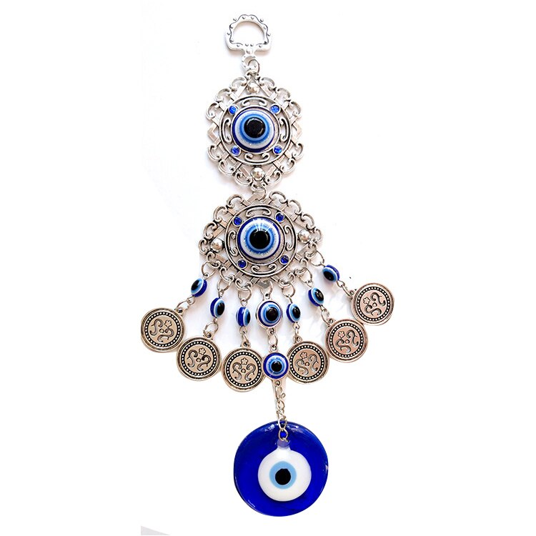 Tyrkisk blå onde øje hamsa hånd elefant amulet væghængende ornament heldig beskyttelse hængende rundt vand udsøgt: 01 runde