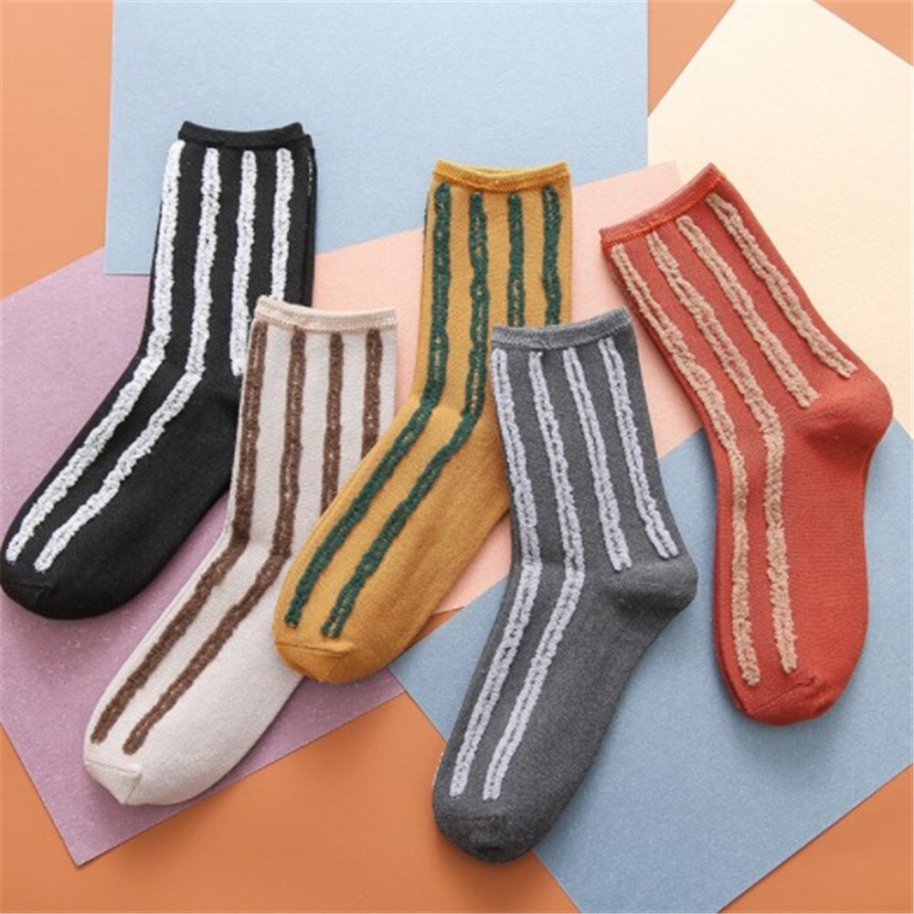 Socks On Both Sides Wearing Vertical Stripes Cotton Women's Tube Socks College Wind Warm Socks