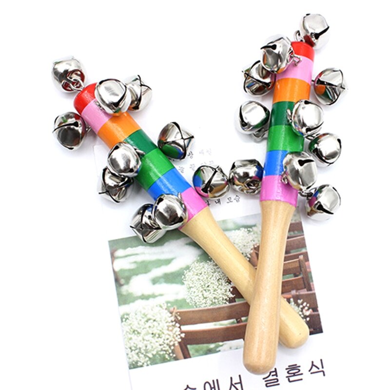 3pcs Hand Sleigh Bells Wooden Handle School Desk Ringbell for Wedding Decoration Jingle Bell Decor Musical Toy