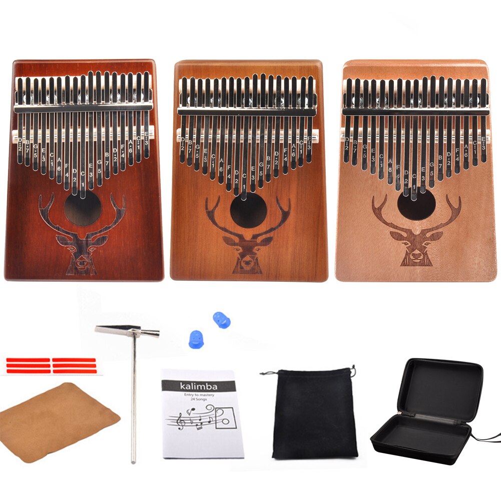 Juego de instrumentos musicales de Piano de pulgar de madera Kalimba de 17 teclas con pegatina de martillo, xilófono de caoba de Acacia para niños y adultos