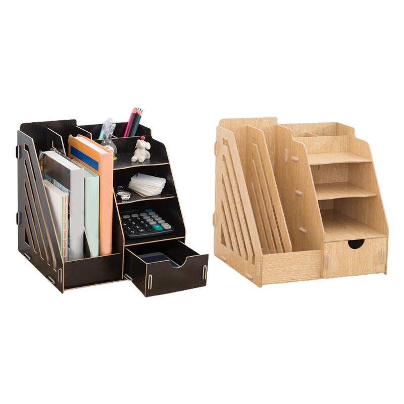 Multi-Functional Office Supplies File Racks Wooden Desktop Organiser Desk Case Y3NC