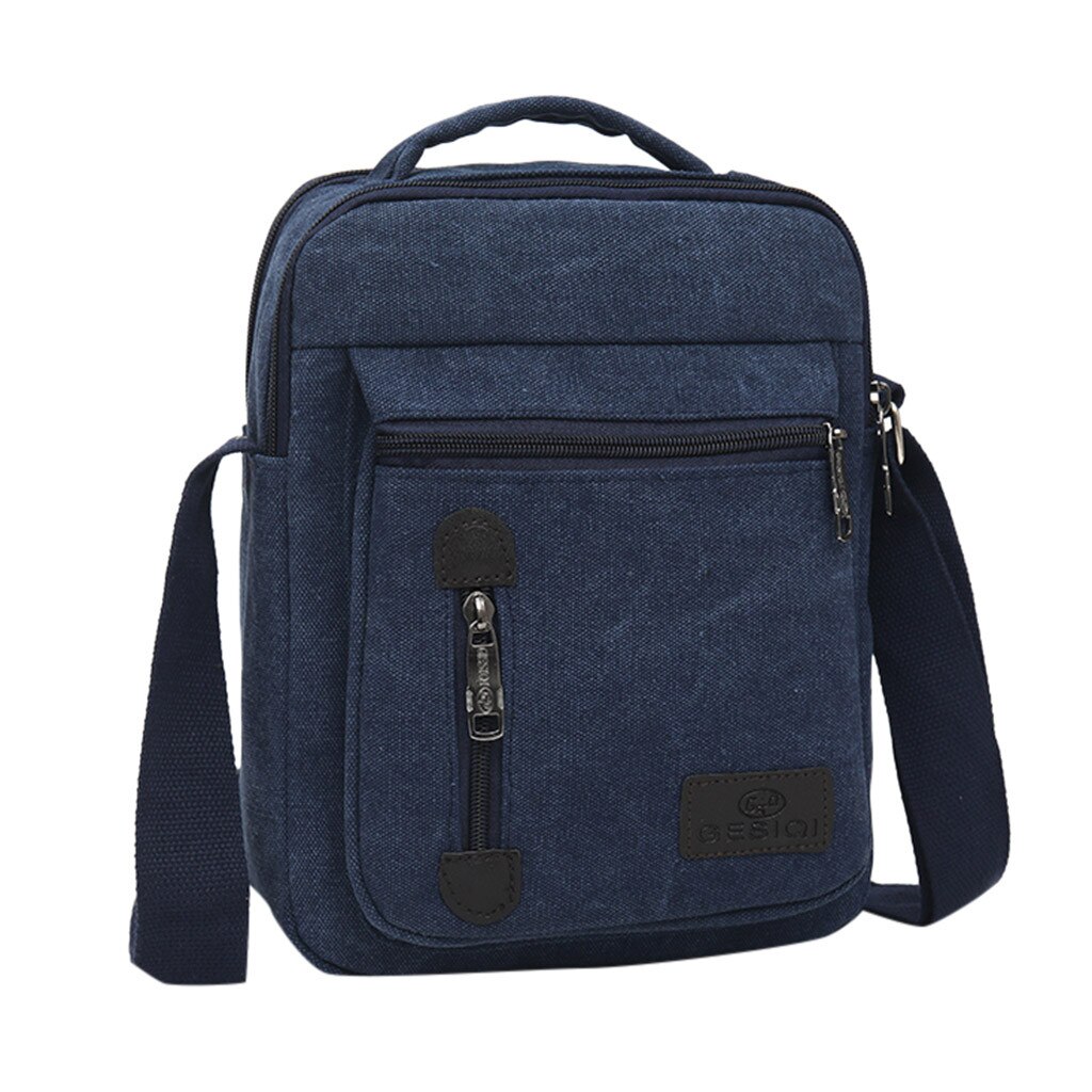 Travel Business Trip Canvas Solid Color Casual Business Shoulder Bag Multifunction Unisex Messenger Bags Sac: Blue
