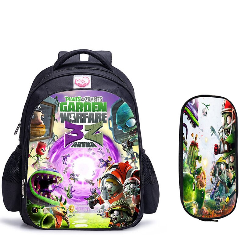 Mochila escolar de 16 pulgadas Plants VS Zombie Mochila escolar de juego para niñas niños Mochila de libro mochilas de hombro Mochila Infantil: 2pcs 030