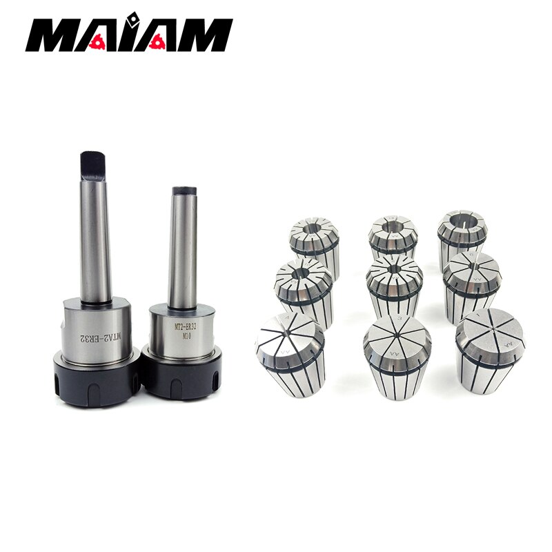 a set high precision 0.008 ER collet + mt tool holder MT2 MT3 MT4 ER25 ER32 Thread M10 M12 M16 rear pull flat tail tool holder