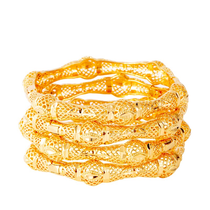 4 stuks Gold Armbanden en Armbanden Dubai Armbanden voor Vrouwen Afrikaanse Bangles met Charm Ethiopische Bruids Sieraden Indian Armbanden