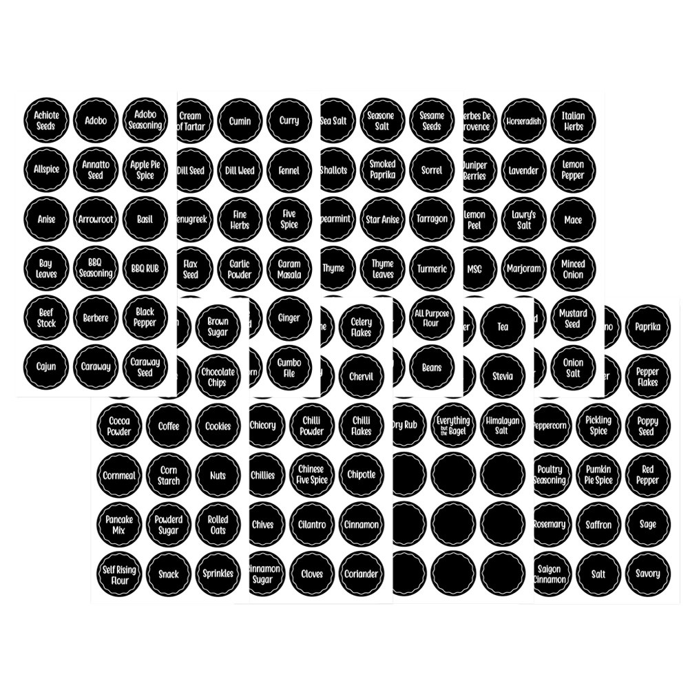 144pcs Household Spices Names Labels Stickers Ingredients Labels (Black)