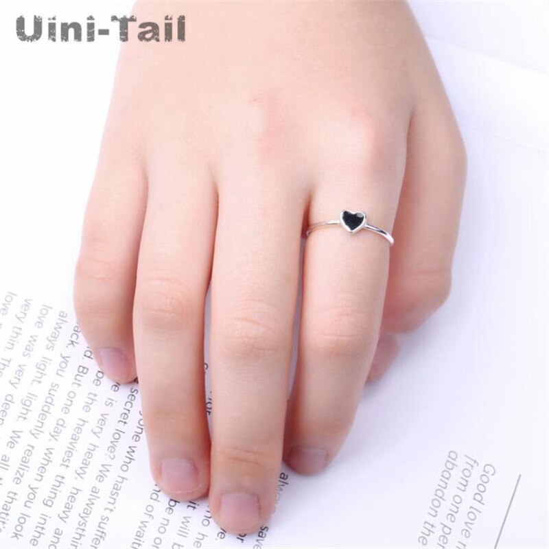 Uini-tail 925 en argent Sterling noir géométrique anneau personnalité ouvert époxy anneau étoile Triangle en forme de coeur anneau GN451: Love