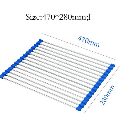 Foldable Dish Drying Rack Multi-Use Kitchen Silicone Drainer Over Sink Fruit Vegetable Meat Organizer Tray Drainer: A-15-Blue(L)