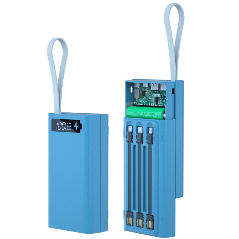 Blaues ladegerät-akkugehäuse, 12*18650 akkuhalter, ladebox pd -qi 10w 12v-1.5a, diy-powerbank für handy, drei usb-anschlüsse