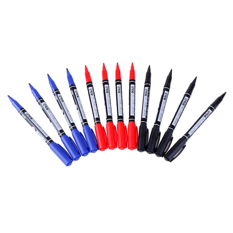 3 stks/pak Twin Tip Permanente Markers, Fijne Punt, (Zwart, Blauw, Rood) Inkt, 0.5mm-1mm