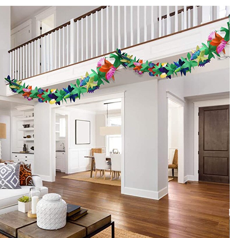 Hawaii Palm Leaves 3D Paper Garlands Summer Beach Wedding Banner Decor Jungle Safari Aloha Happy Birthday Party Decor Flamingo