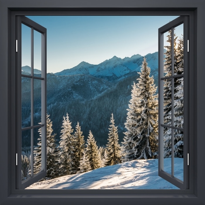 3D Winter Forest DIY Window Frame Mural Vinyl Bedroom Wallpaper Wall Decals Stickers Christmas Wall Sticker