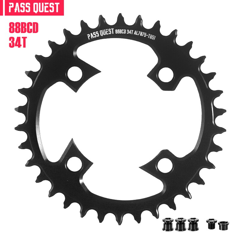 Pass Quest round-piñón estrecho 88bcd para bicicleta, Piñón redondo adecuado para Shimano XTR985, 32t, 34t, 36t, 38t, 40t, 42t, 44t: 34T