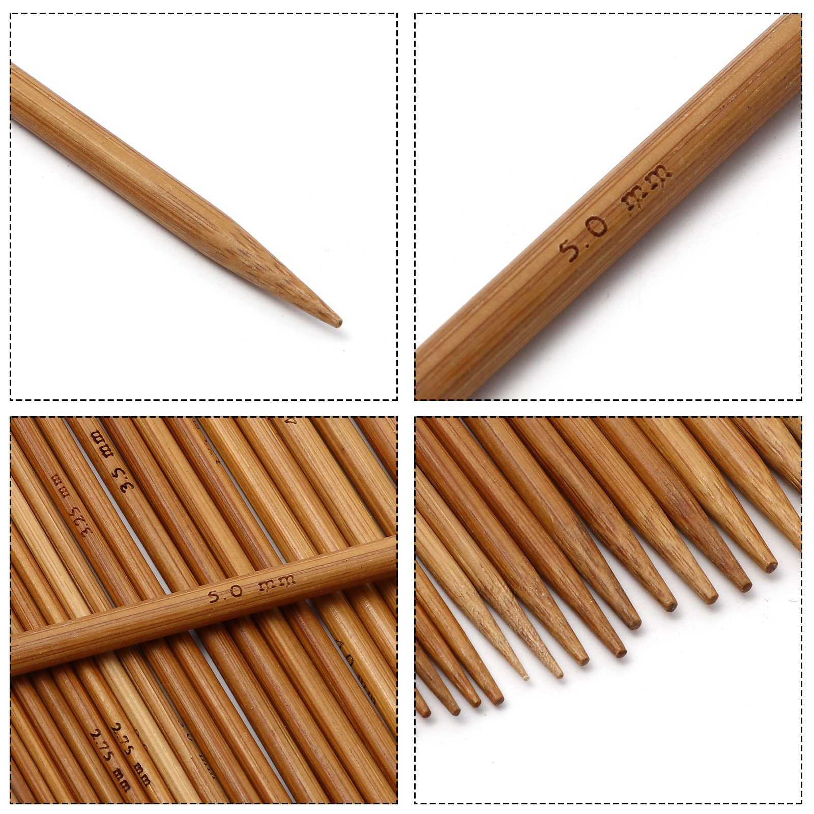 Agujas de tejer de doble punta de bambú hechas a mano, herramienta de aguja de tejer de suéter marrón, herramientas de costura DIY, 13cm de largo, 5-55 piezas, 2,0-5,0mm