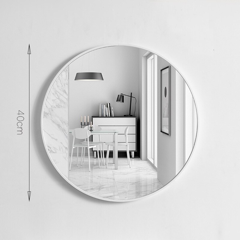 Nordic Bathroom Non-Perforated Bathroom Round Mirror Decorative Wall Mirrors Bathroom Accessories Bath Mirror LD125: white