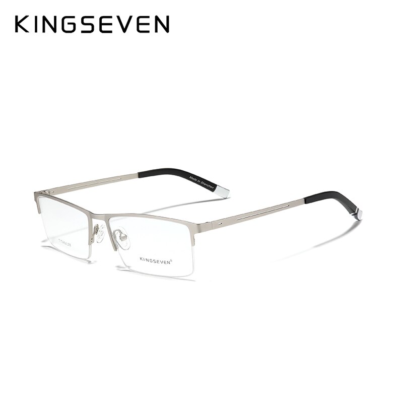 Kingseven Titanium Legering Optische Brilmontuur Mannen Vierkante Bijziendheid Recept Brillen Mannelijke Metalen Brillen: Silver