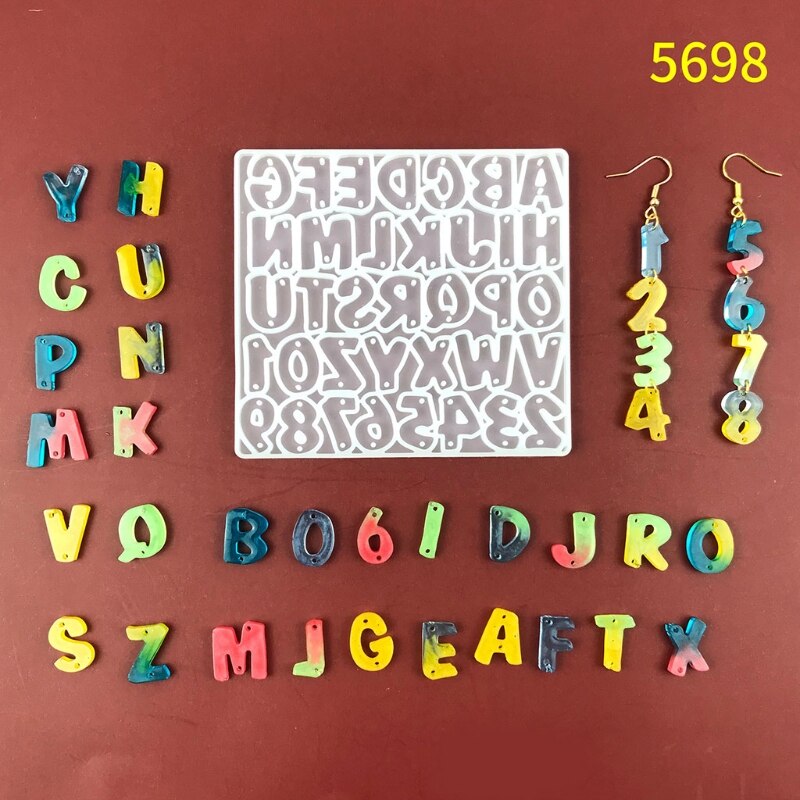 Alphabet Keychain Epoxy Resin Mold Letter Number Earrings Pendant Silicone Mould