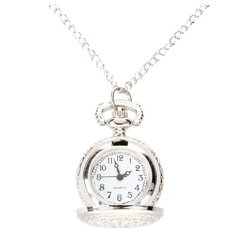 Men Women Pocket Watch Quartz Silver Alloy Pendant Necklace Pocket Deco
