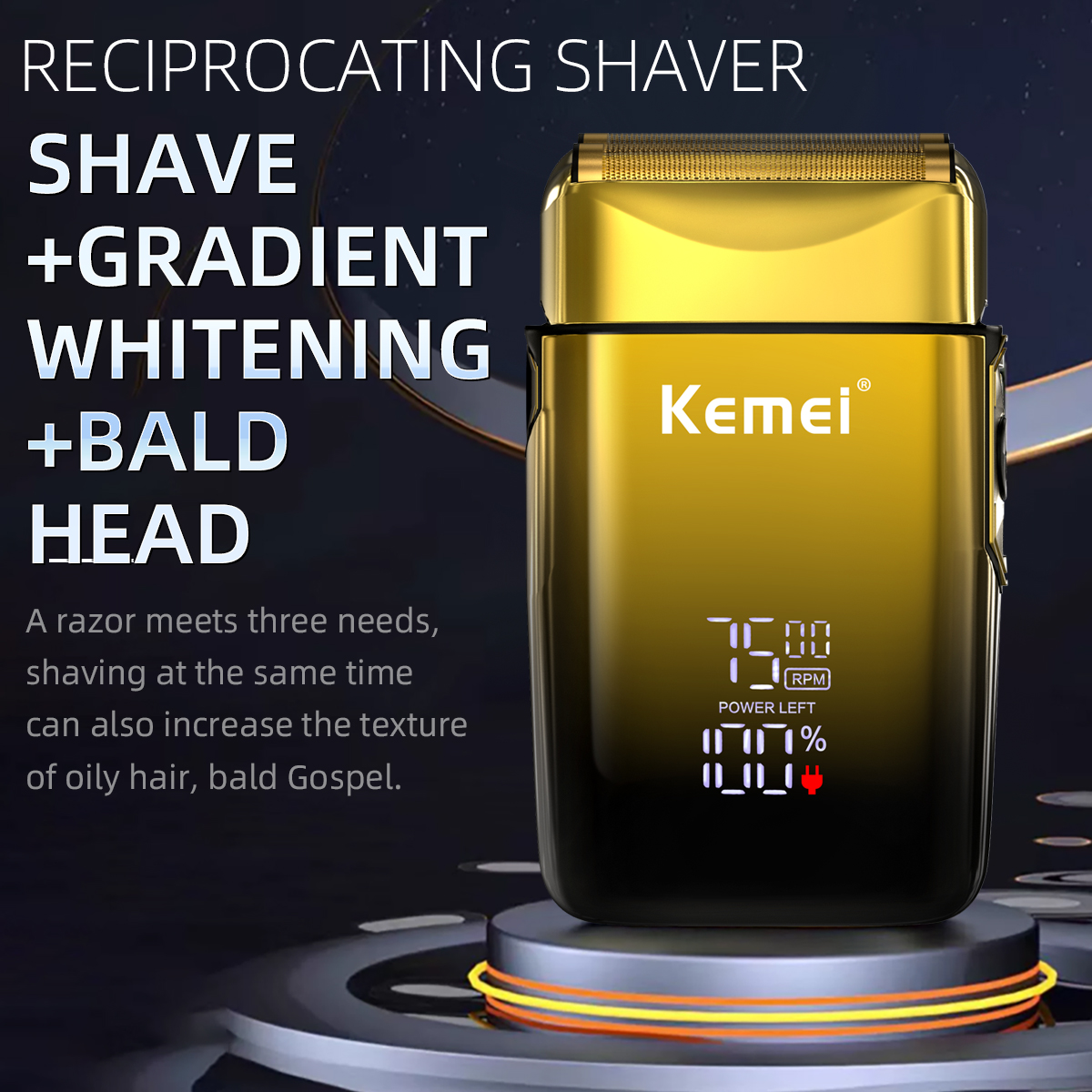 Kemei 7500 o/min elektrisk barbermaskin, hår, skjegg, barberhøvel, oppladbar skjeggtrimmer, barbering, klippemaskin til menn, km -tx10