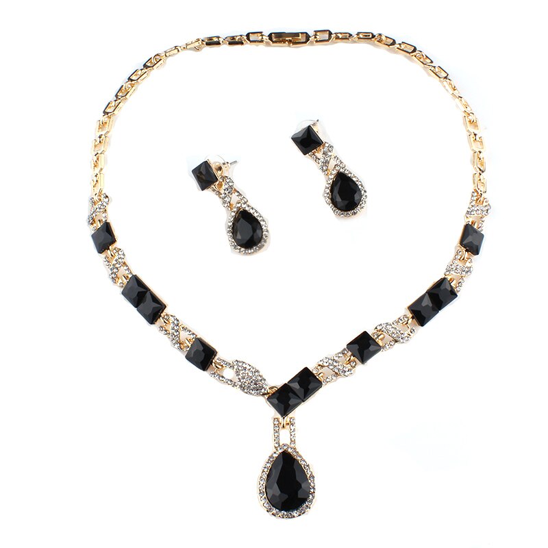 jiayijiaduo wedding necklaces for brides jewellery sets for women Crystal champagne red necklace earrings set Party dress dating