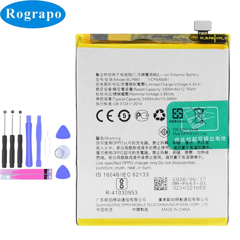 Batterie de téléphone pour OPPO R9S F3 Plus R11S A83T R15 Pro K3 F7 A3 A5S A1K A57, BLP623 BLP643 BLP649 BLP659 BLP661 BLP673: A3 BLP661
