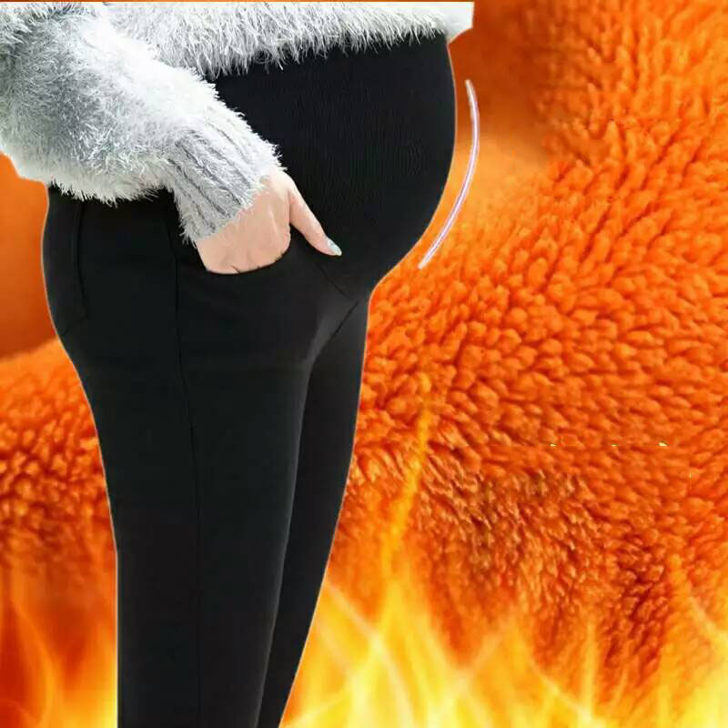 Winter Zwangere Katoen Blend Gold Fluwelen Zwarte Broek Dikke Warme Stretch Slim Passen Moederschap Leggings Moeder Hoge Taille Kleding