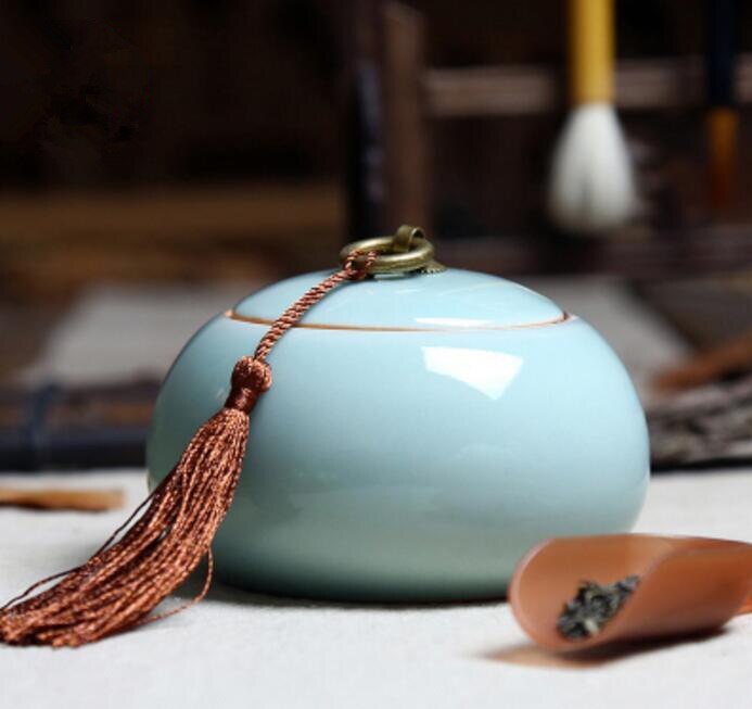 Chinese Ceramic Food Box With Cover,Top Grade Crackle Glaze Longquan Celadon Ceramics Tea Caddy Tea Canister Tea Porcelain Jar: 1 di fen