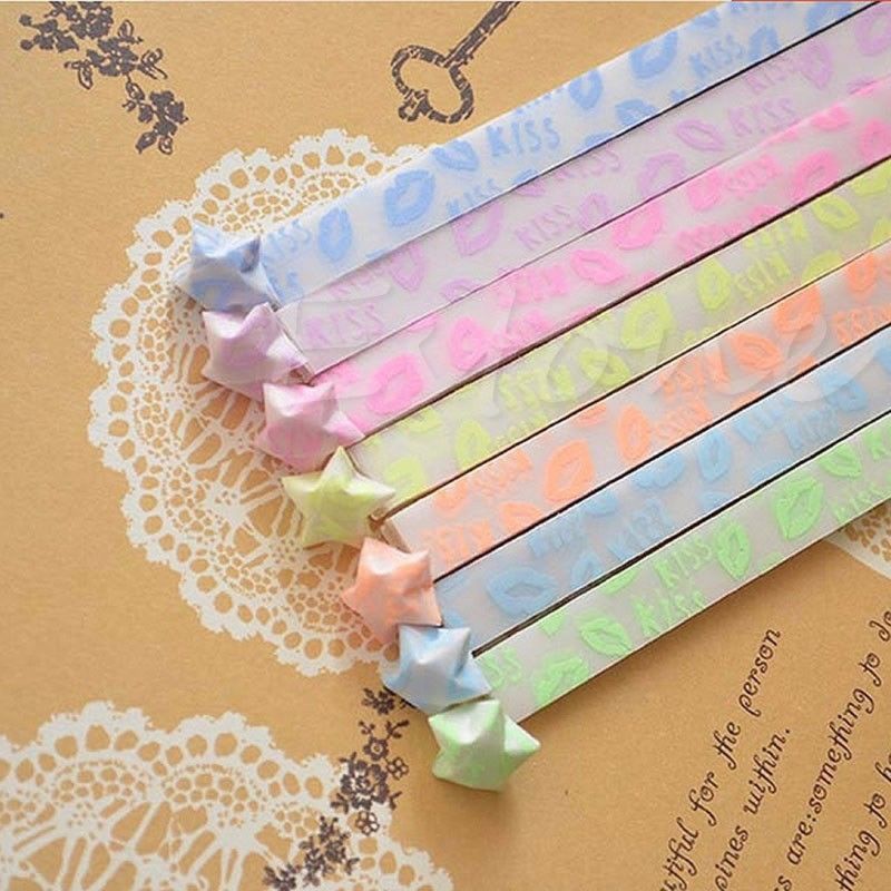 30pcs Luminous Lucky Star Folding Origami Paper Lucky Star Origami Paper Ribbon GXMA