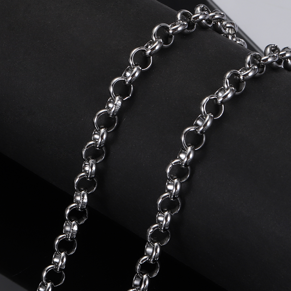 Cadena de acero inoxidable para fabricación de joyas, eslabones de Cable Rolo, cadena gruesa, accesorios de pulsera para hombre, 1 metro: Plata