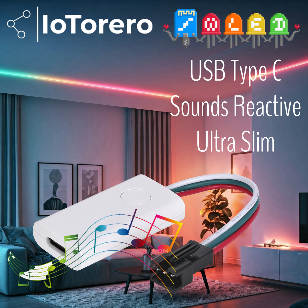 IoTorero WLED-geluiden Reactieve Type C USB draagbare adresseerbare stripcontroller Werkt met Home Assistant